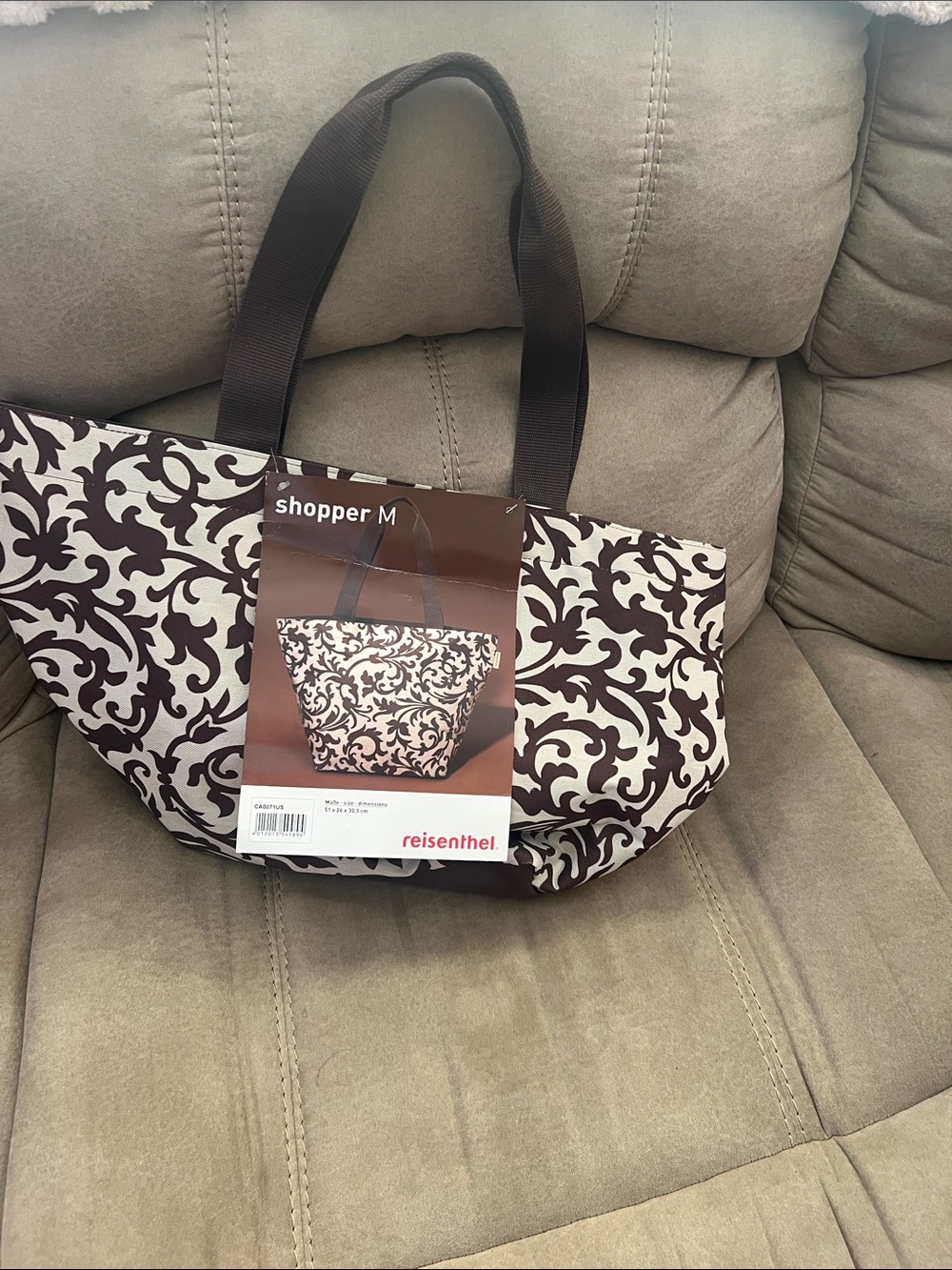 reisenthel Shopper M Tote Bag - Brown & Cream Pattern